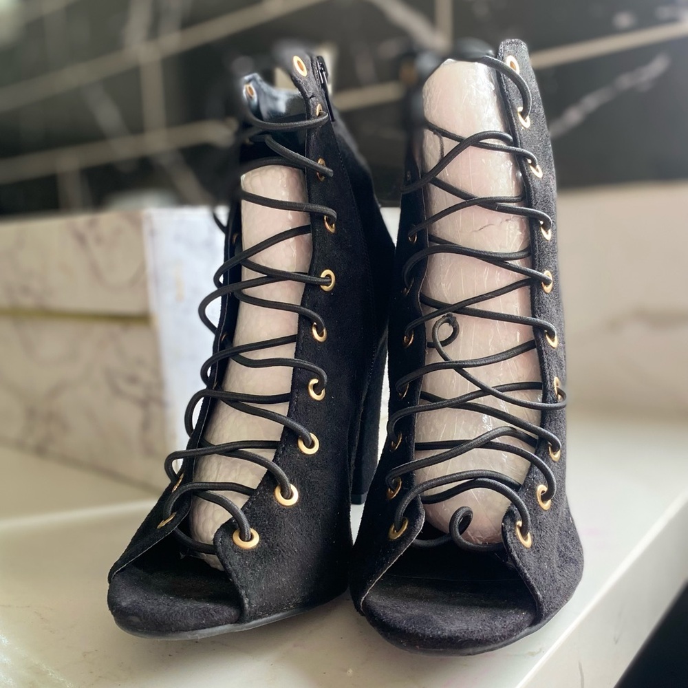 Elegant Black Lace-Up Women's Shoes Fashion Stretchy Zip Up Casual Party